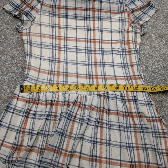 AUW sheer lined cream and rust plaid fit and flare midi dress - Picture 14 of 16